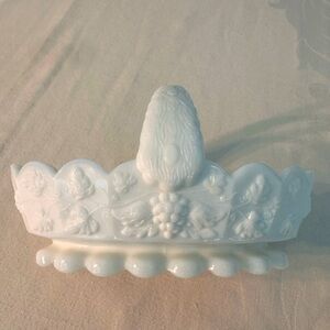 Vintage 1950s Westmoreland Milk Glass Basket Grape Pattern Decor